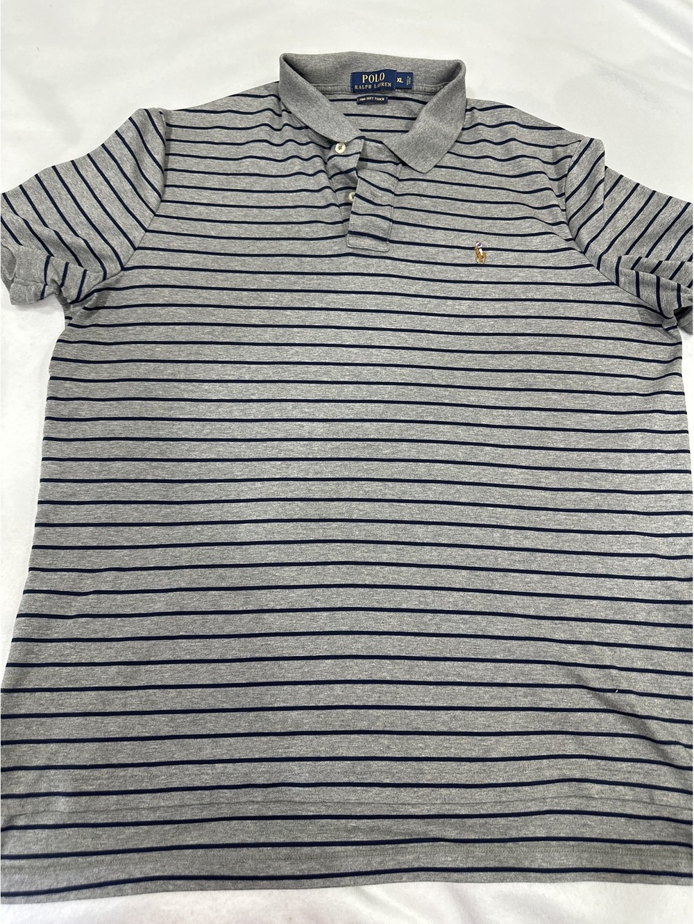 Polo Ralph Lauren Men's XL Gray and Navy Striped Cotton Polo